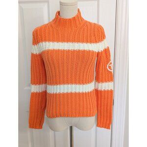 Vtg Tommy Hilfiger Y2K Chunky Knit Mock Neck Orange White Sweater Logo Sz S